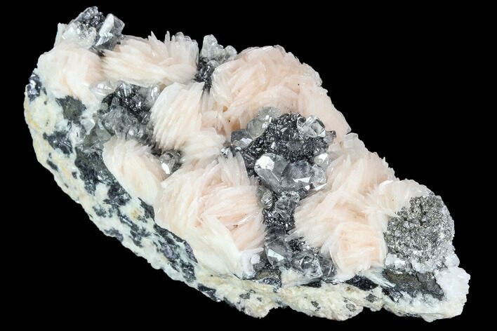 Cerussite Crystals with Bladed Barite on Galena - Morocco #100766